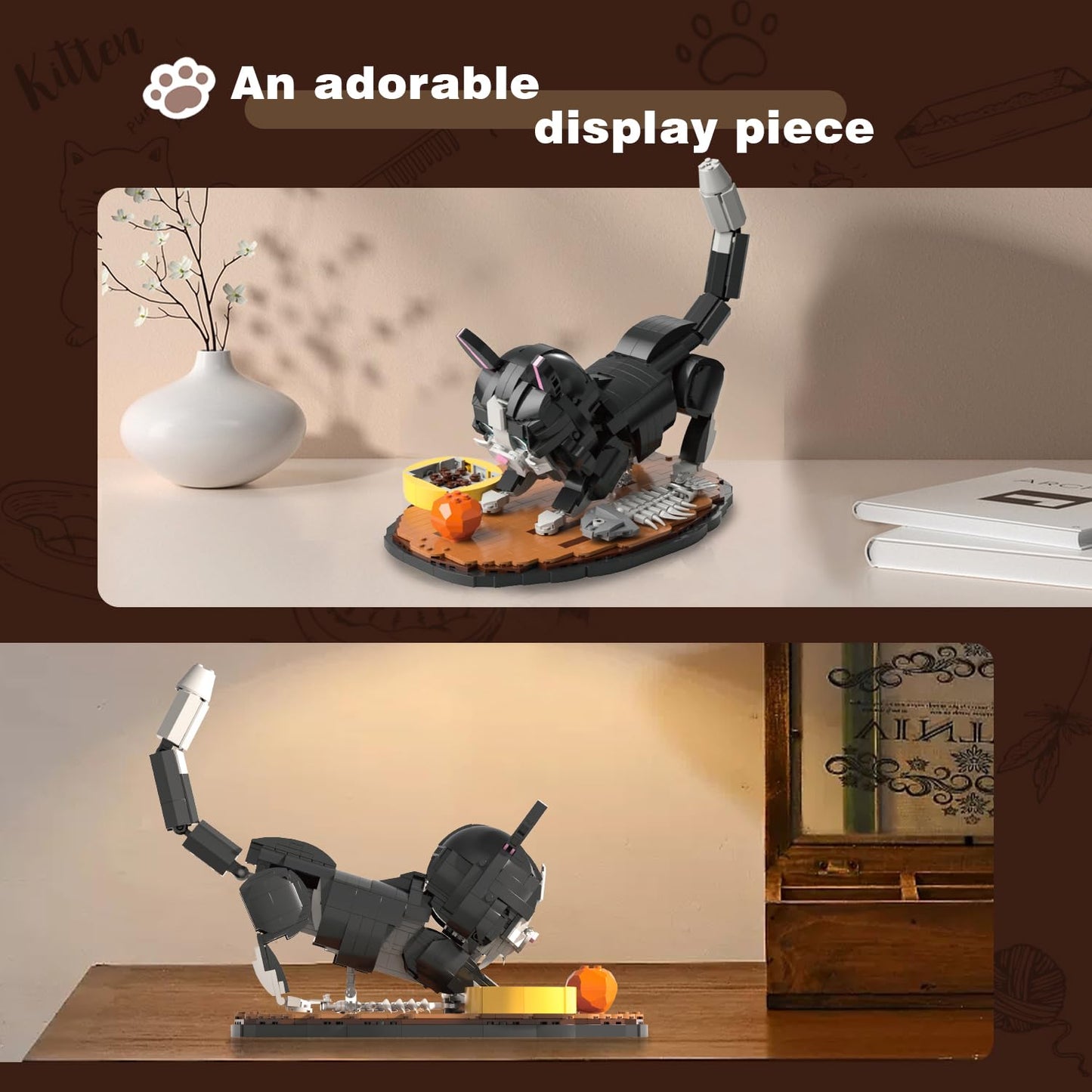 Mkmimo Tuxedo Cat Building Blocks Set, 1200PCS Plastic, 12.3"x7.6"x9.4", Perfect Gift for Animal Lovers, Compatible with Lego