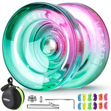 K2 Crystal Yoyo Professional Responsive Yoyo For Kids Beginners, Dual Purpose Yo-Yo With Unresponsive Yoyo Bearing For Adults + Extra 12 Yoyo Strings + Yo Yo Case + Bearing Kit(Green Pink Gradient)
