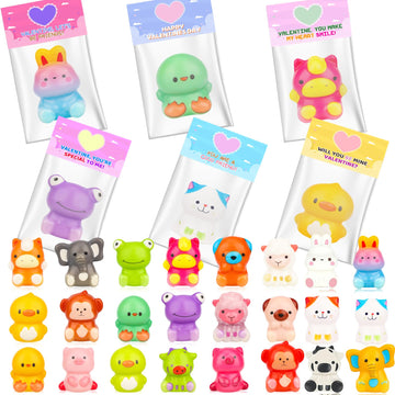 Valentines Day Gifts For Kids, 24Pcs Valentines Cards For Kids Classroom With Animal Squishy Toys, Valentines Gifts For Kids Cla
