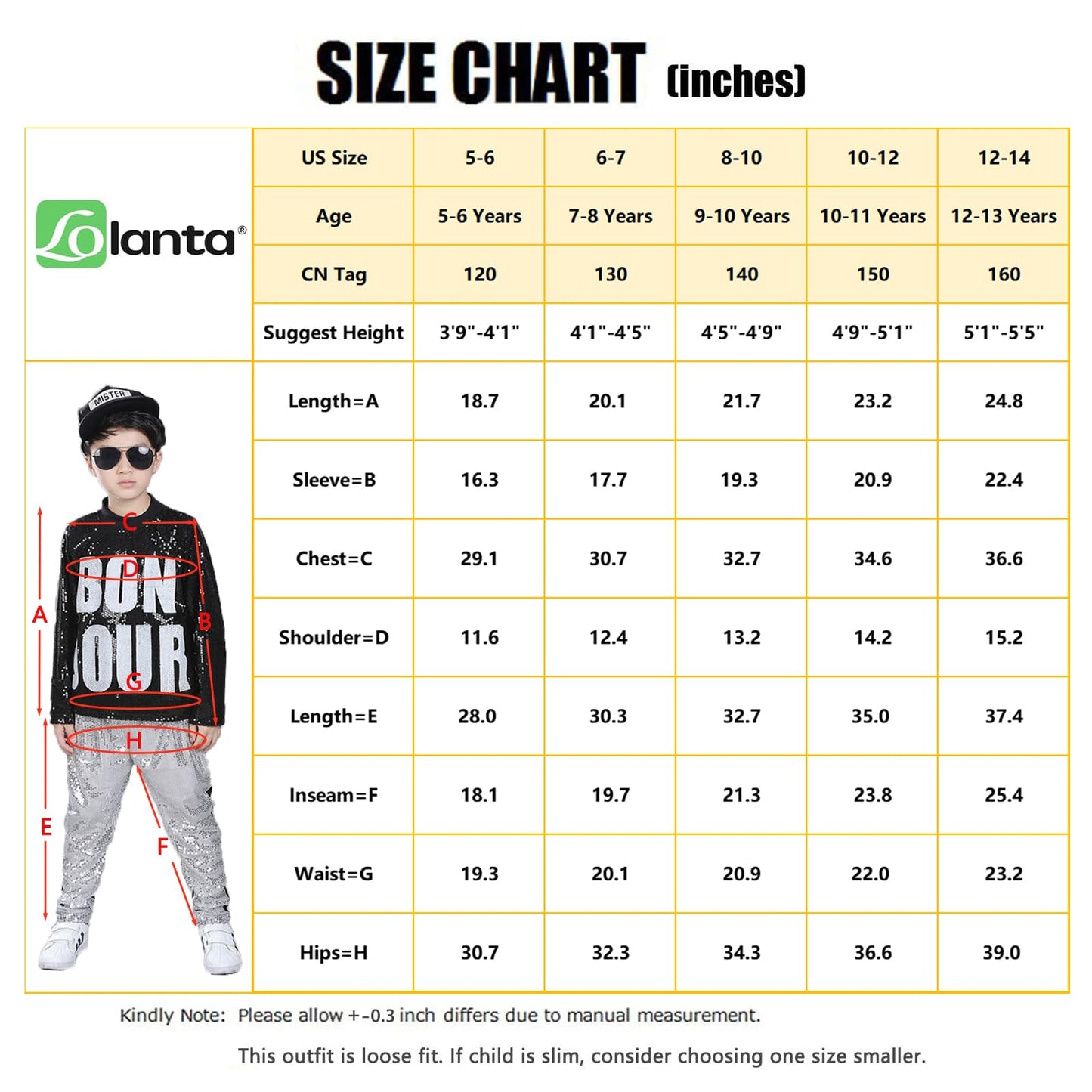 LOLANTA Kids Dance Costume Boys Girls Sequins Hip Hop Clothes 80s 90s Outfits Shiny Dress Up Dancewear(Black,8-10)