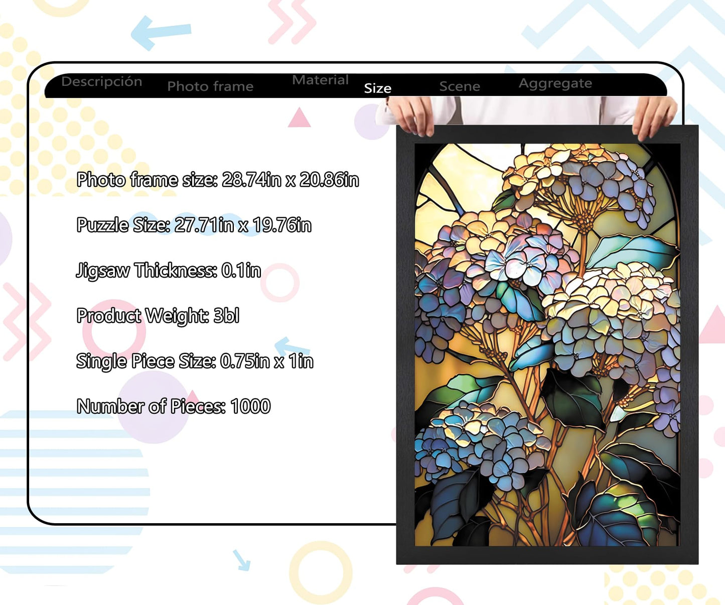 Stained Glass Flower Puzzles for Adults 1000 Pieces, Fit Together Perfectly, No Dust, Art Floral Jigsaw Puzzles 1000 Pieces, Cha