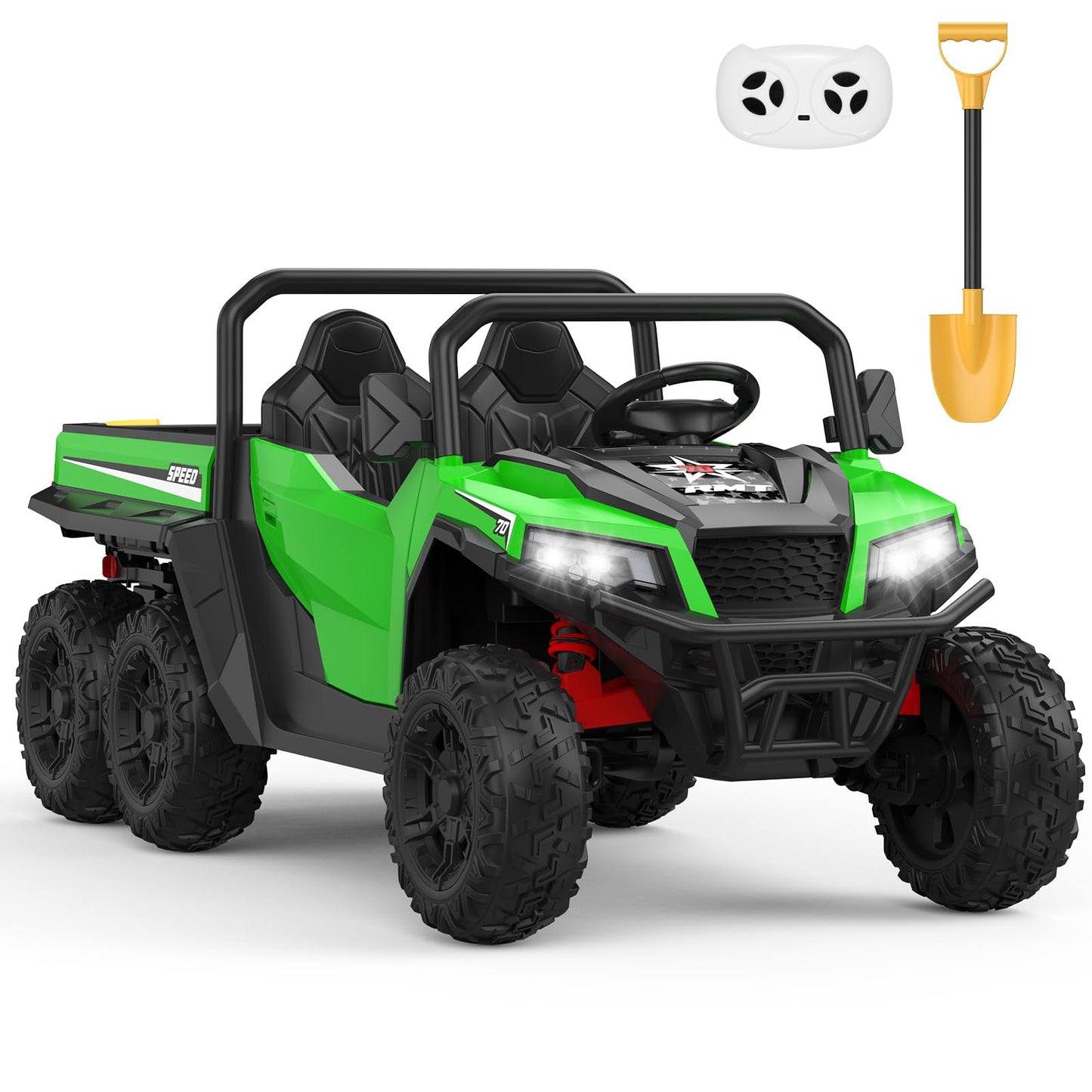 Garvee 24V 4WD 6-Wheel Electric Ride On Dump Truck with Remote Control  2 Seater Kids Dump Truck Toy for Big Kids Ages 3+  Includes Interactive Shovel  Dump Bed  LED Lights & Music Player