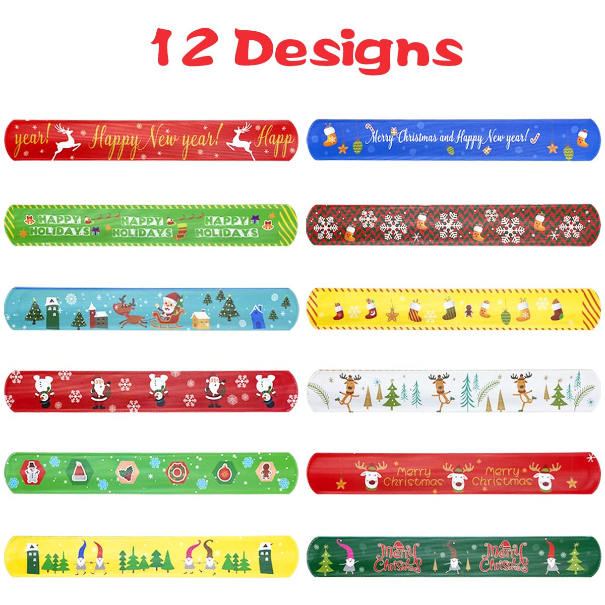 JoFAN 48 PCS Christmas Slap Bracelets Christmas Toys for Kids Boys Girls Toddlers Christmas Party Favors Stocking Stuffers Gifts