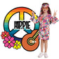 MRYUWB 70s Hippie Dress for Girls, 1970s Outfits Peace Sign Necklace Headband, 60s Themed Party Costumes for Kids 5-14 Years (Fl