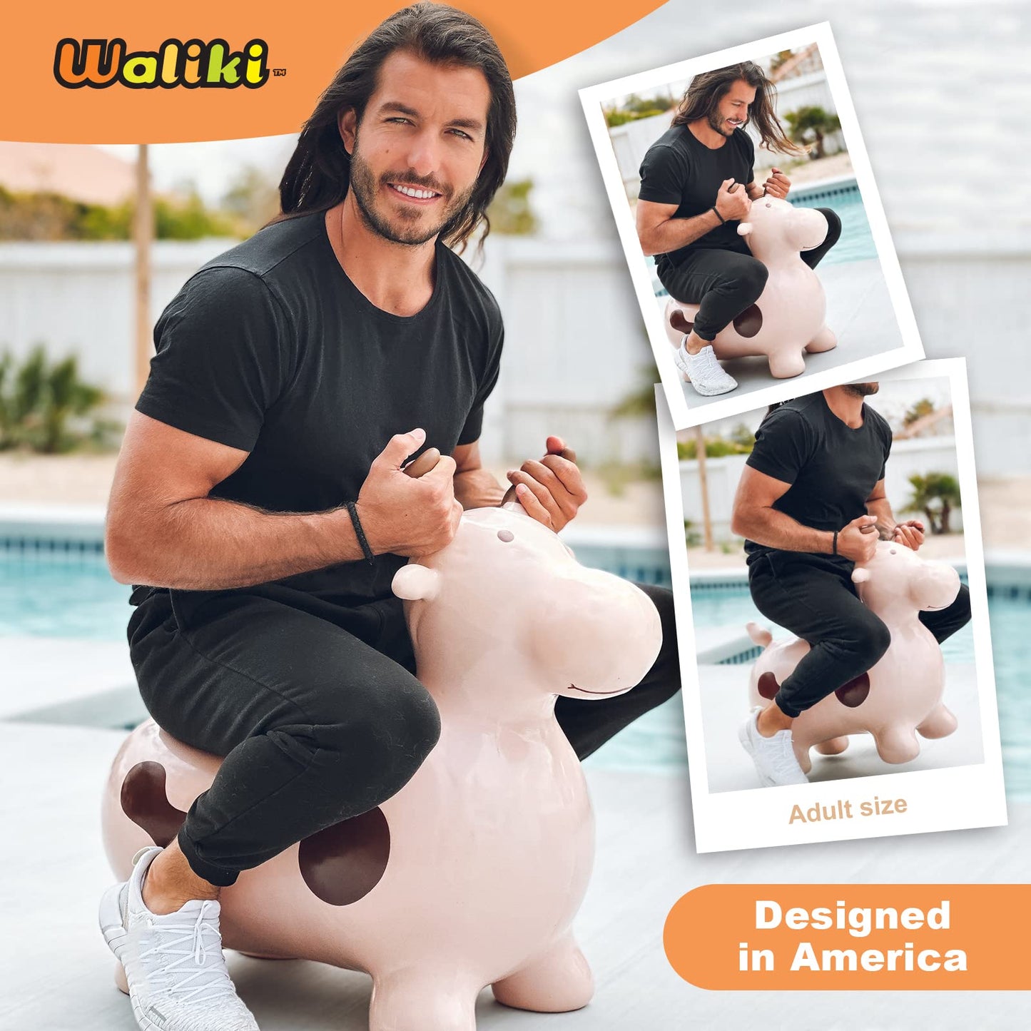 WALIKI Huge Bouncy Horse Hopper - X-Large Beige PVC Toy for Kids & Adults - Model BBB-COW-BEI