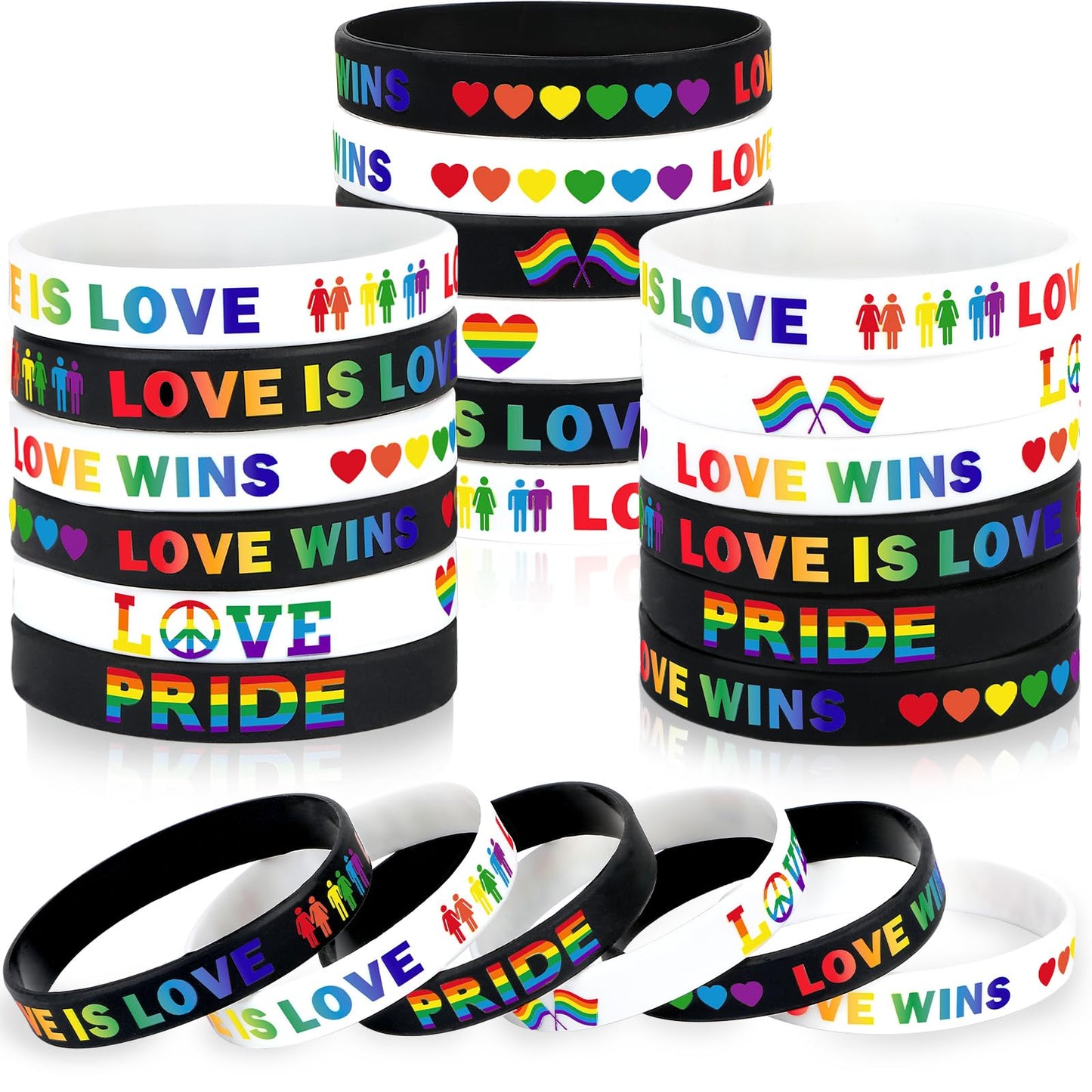 Junebrushs 42Pcs Rainbow Gay Pride Silicone Bracelets Lgbt Support Rubber Wristbands For Pride Day Month Parades Decorations Par