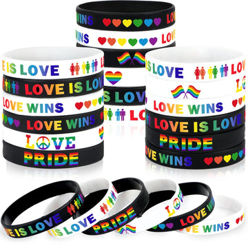 Junebrushs 42Pcs Rainbow Gay Pride Silicone Bracelets Lgbt Support Rubber Wristbands For Pride Day Month Parades Decorations Par