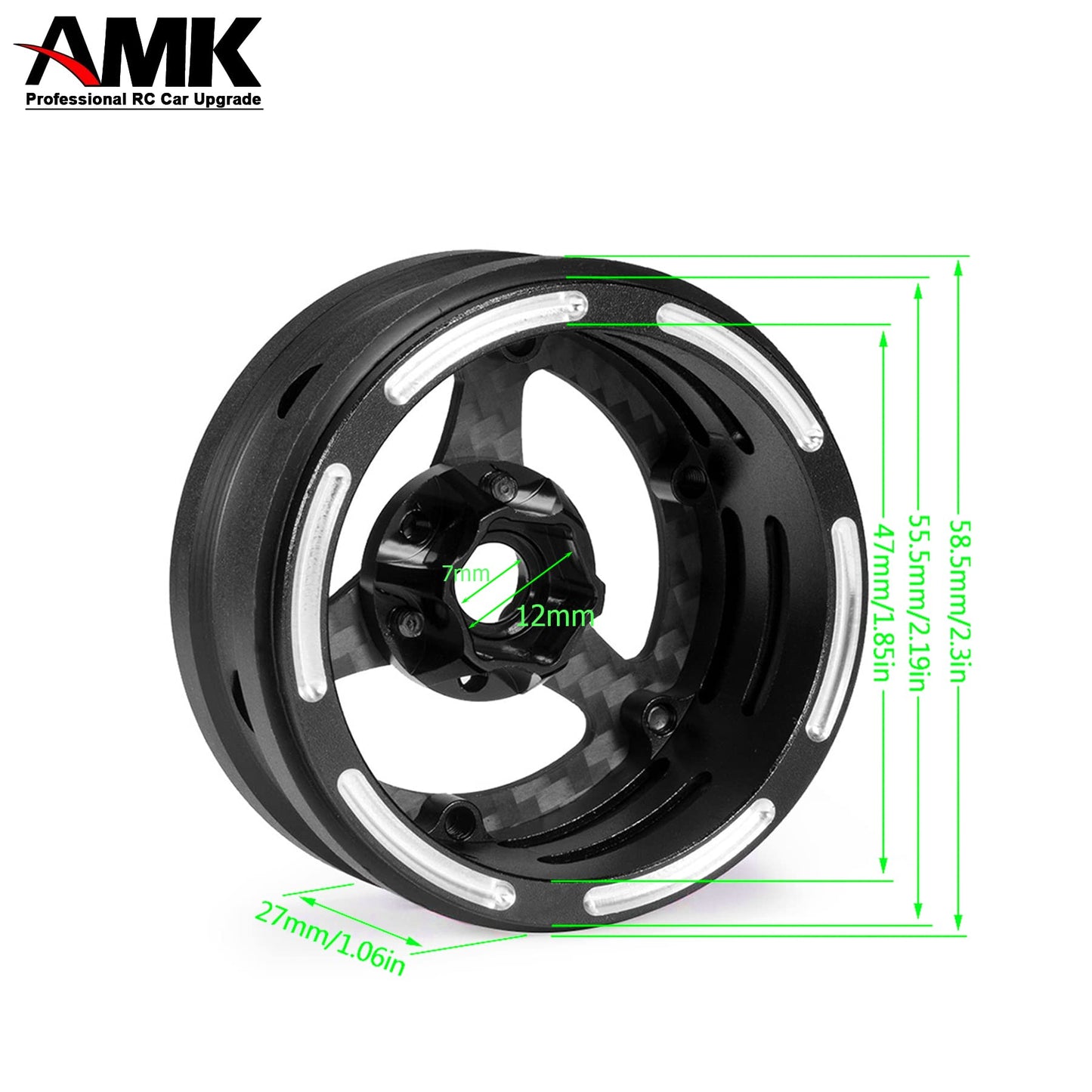 1.9 Beadlock Wheels, 4Pcs Carbon Fiber 1.9 Wheels, 1.41oz/Pcs Lightweight 1.9 Crawler Wheels for Axial SCX10 II SCX10 III Capra