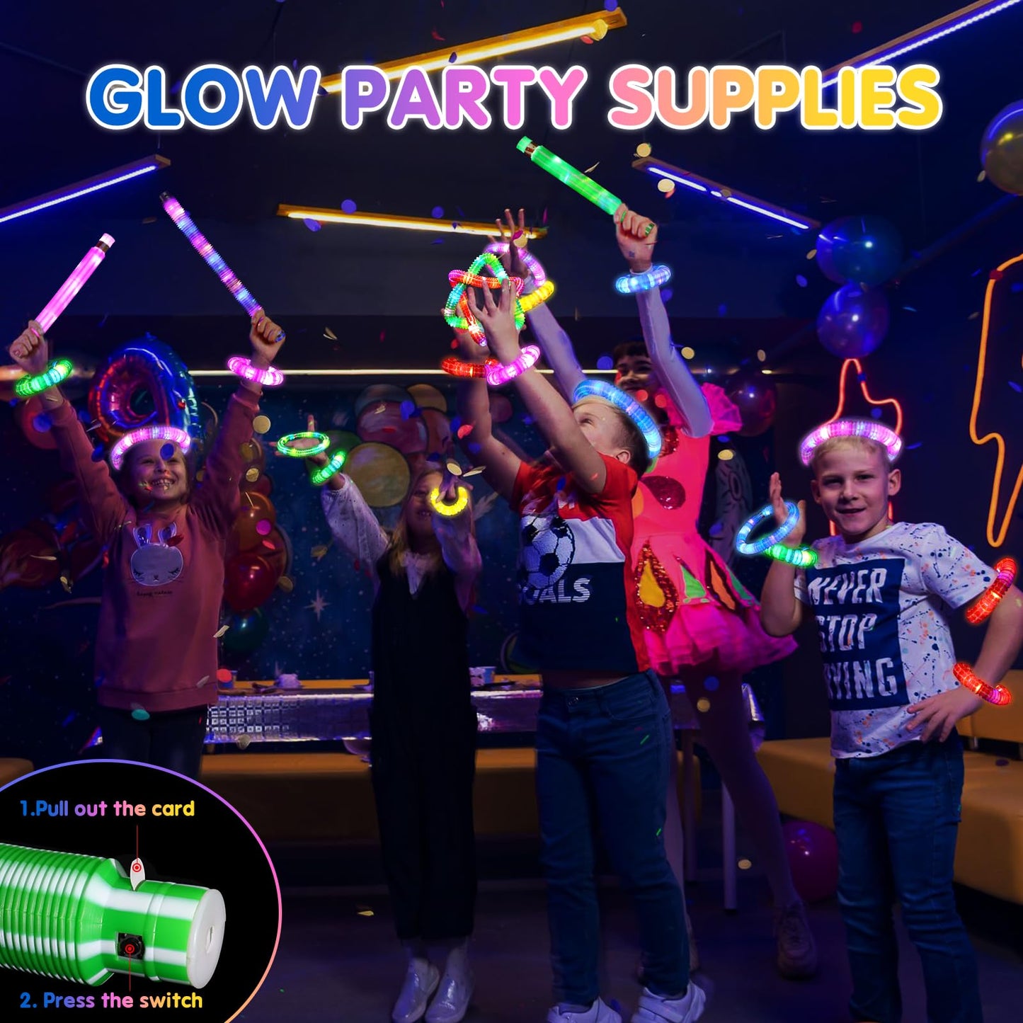 12 Pcs Glow Sticks Party Favors For Kids 4-8-12, Glow In The Dark Party Supplies, Light Up Toys Sensory Pop Tubes, Glow Necklaces Bracelet Birthday New Years Eve Party Decorations Birthday Bag Stuffer