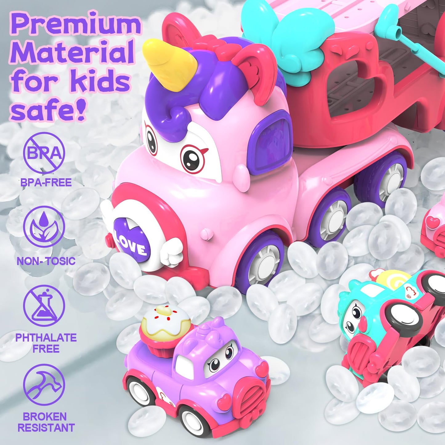 seveclotree Toddler Girl Toys,Toys for 1 2 3 Year Old Girl,7-in-1 Carrier Truck Cars Toys for Girls, Princess Toy with Light & S