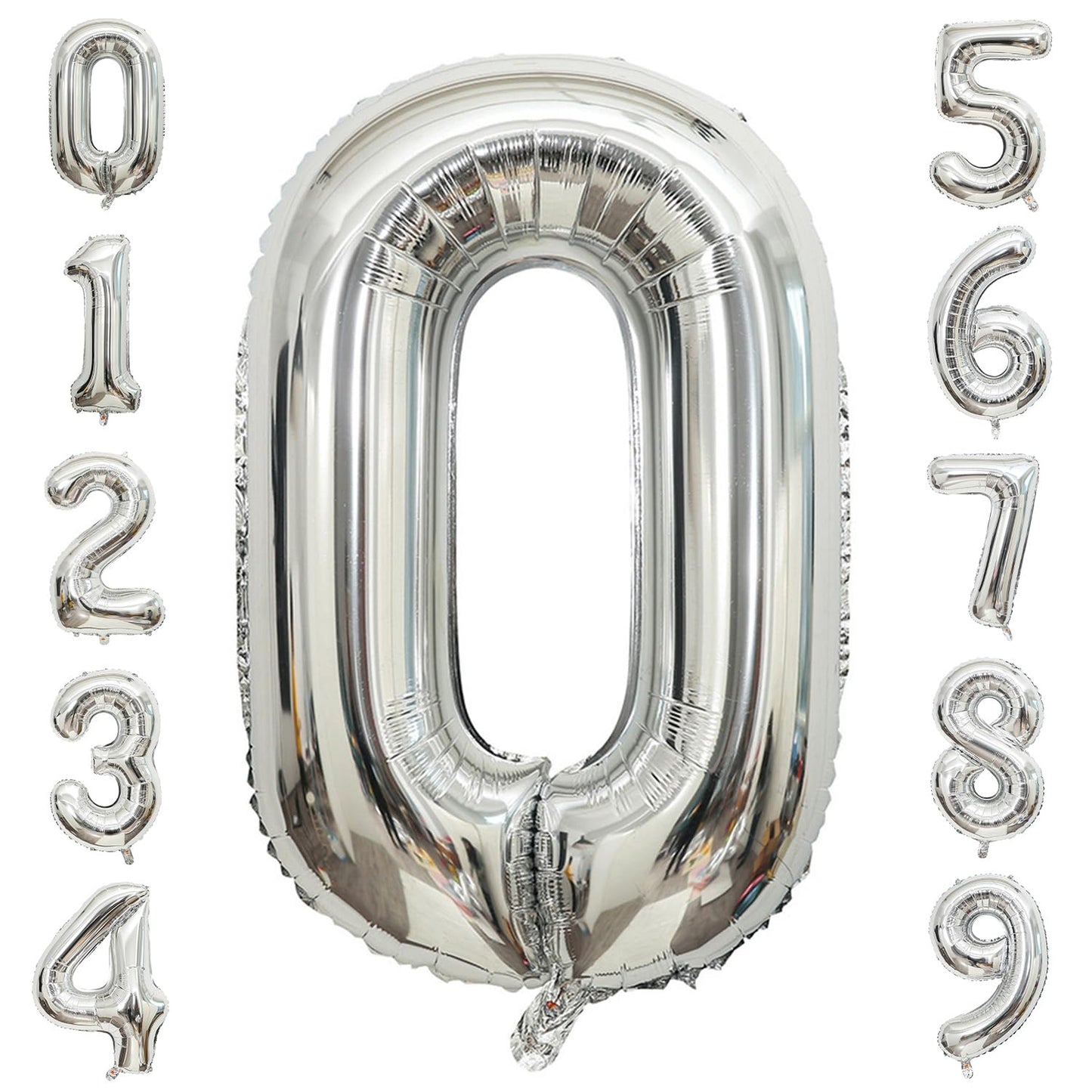 Paticool Silver Number 0 Balloon, 40 Inch Large Number Foil Mylar Balloons For Girl Boy Birthday Party Celebration Decorations S