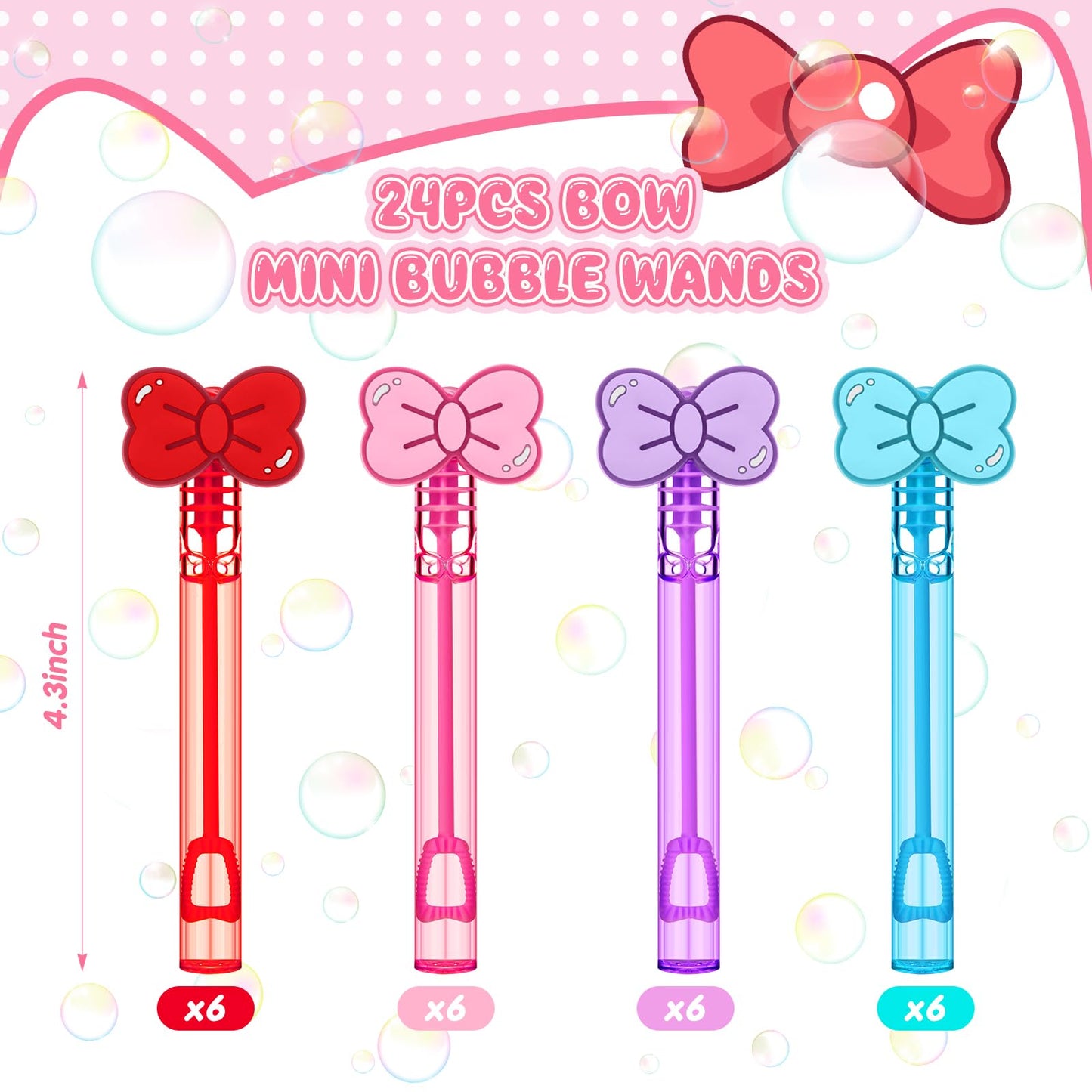 RoundFunny 24 Pcs Bow Mini Bubble Wands Kitty Themed Party Kawaii Bubbles Sticks Wands for Cute Cartoon Bow Kitten Cat Theme Bir