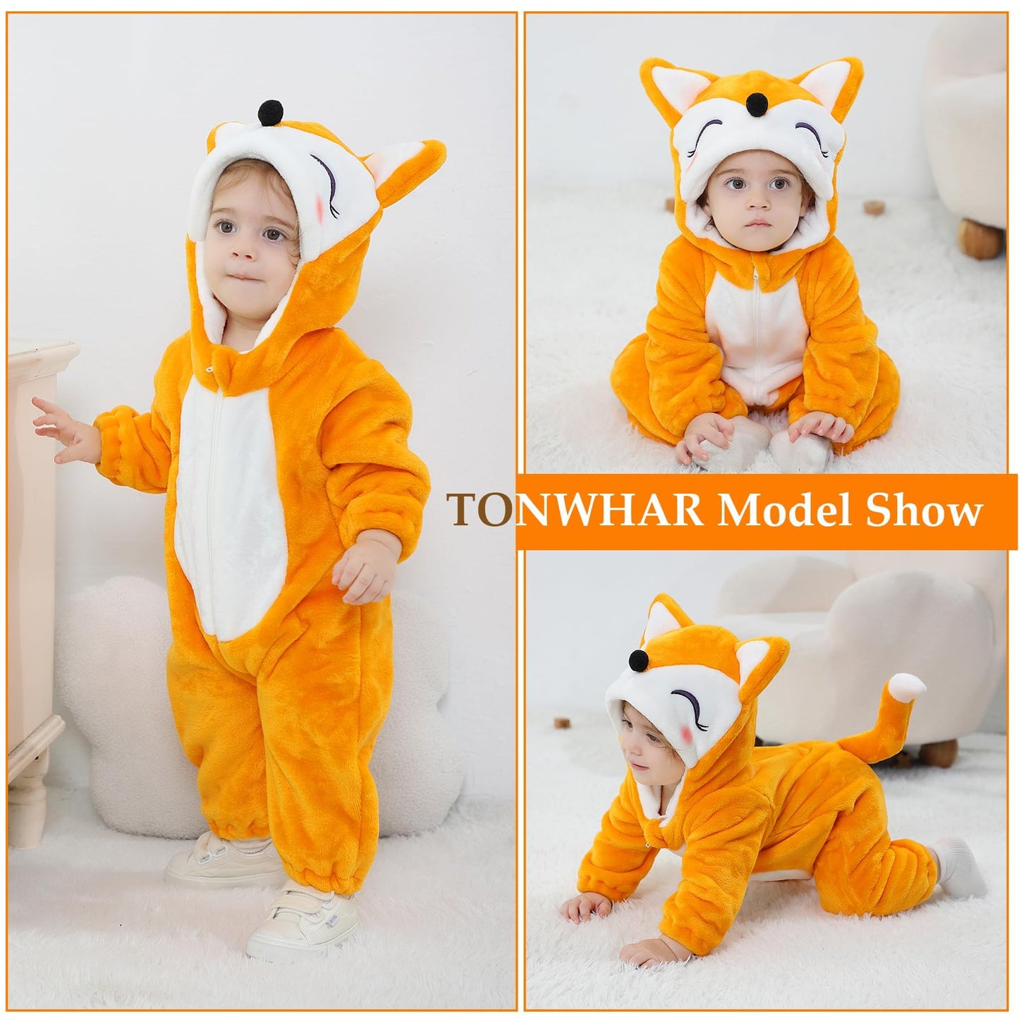 Tonwhar Kid'S And Toddler'S Costume Baby Animal Outfit Baby Boys' Girls' One-Piece Rompers Jumpsuit(3-4T,Orange Fox)