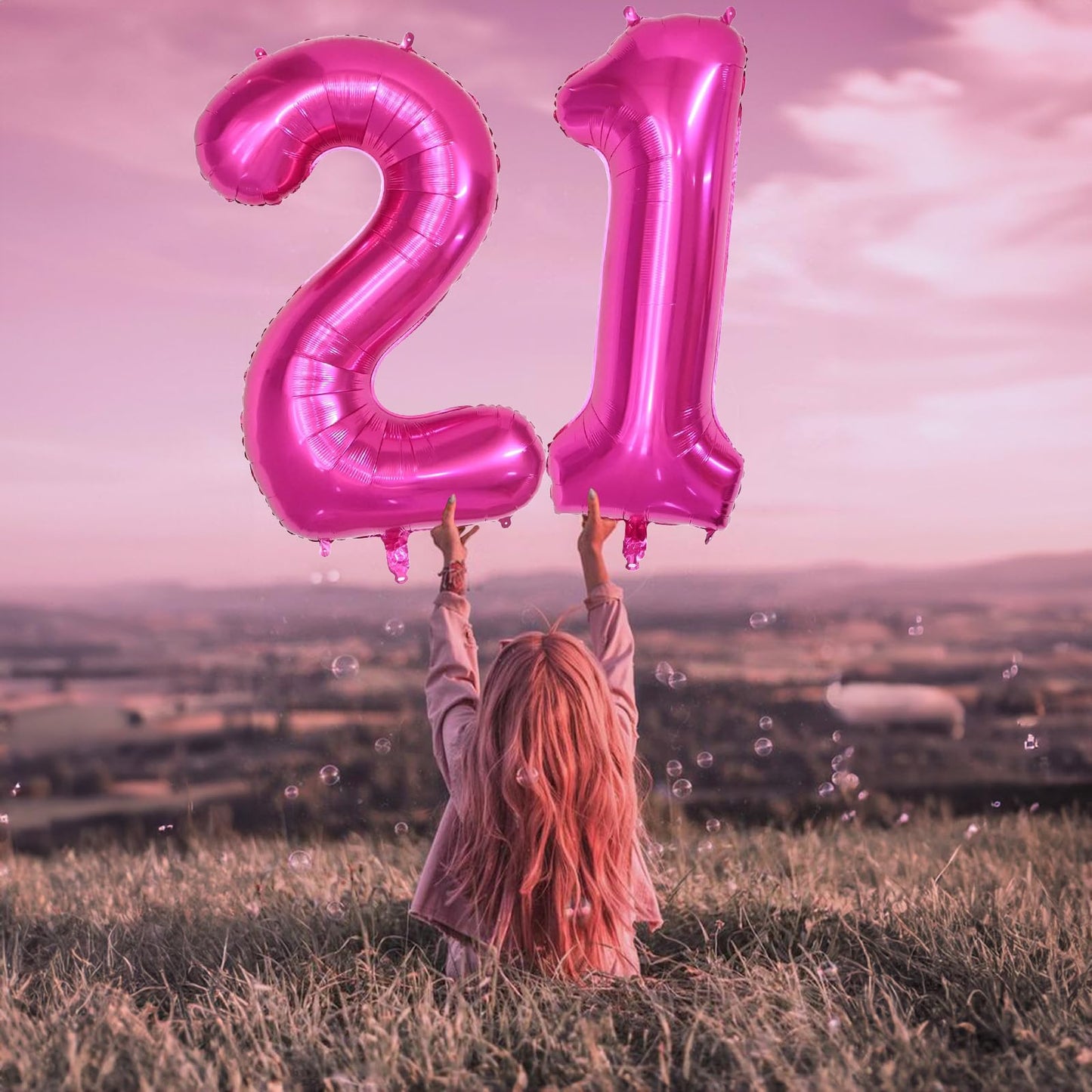 Isndare 40 Inch Number Balloons 21, Hot Pink Helium Foil Number 21 Balloons, Large Number Balloon Age Balloon For Boys Girls Bir