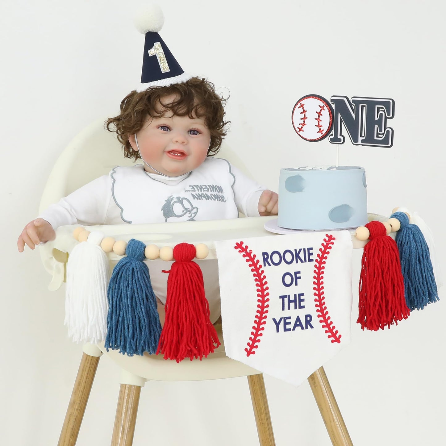 HODIHIWI Baseball Baby Boy First Rookie Of The Year High Chair Banner 1st Cake Topper Birthday Party Decorations