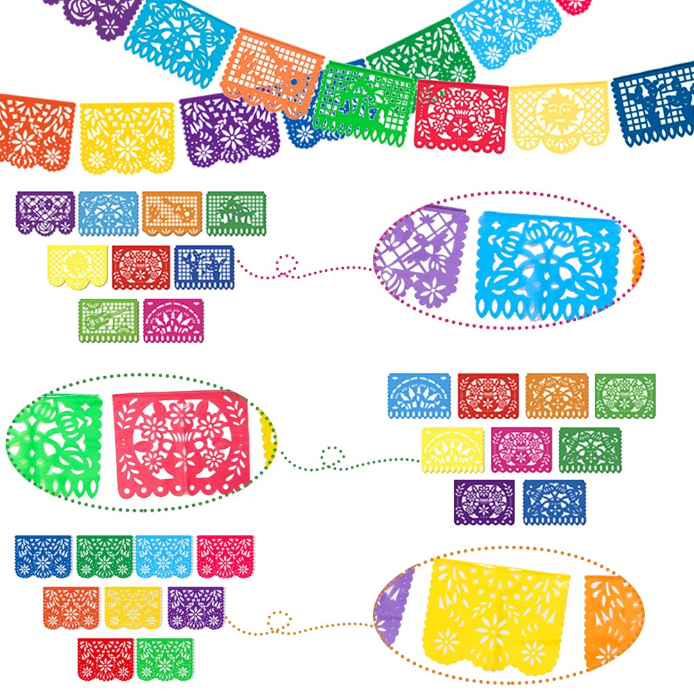 Domestar 3Pcs 54 Ft Mexican Party Banners, Papel Picado Banner Cinco De Mayo Decorations Dia De Los Muertos Day Of The Dead Decorations Birthday Party Supplies,27 Patterns 54 Feet Long In Total