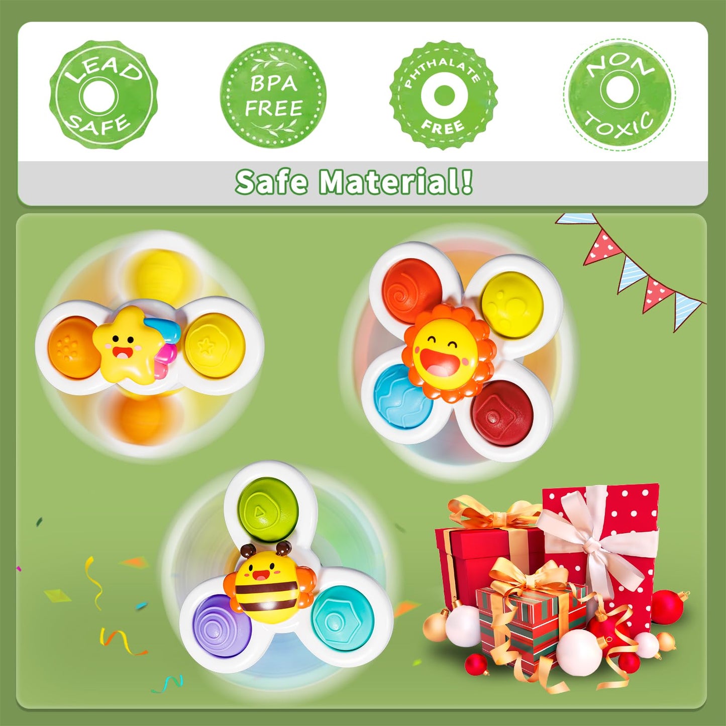 Alasou 3Pcs Pop Suction Cup Spinner Toys For 1 Year Old Boy Girl|Novelty Spinning Tops Toddler Toys Age 1-2|Sensory Baby Bath To