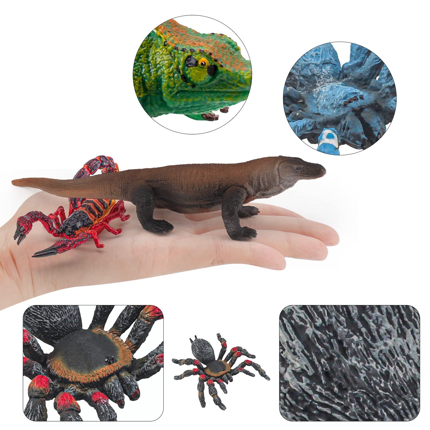 BRETOYIN Bearded Dragon Toys Snake Figurine 8PCS Realistic Lizard Figures Desert Diorama Animals Spider Figurines Chameleon Toys