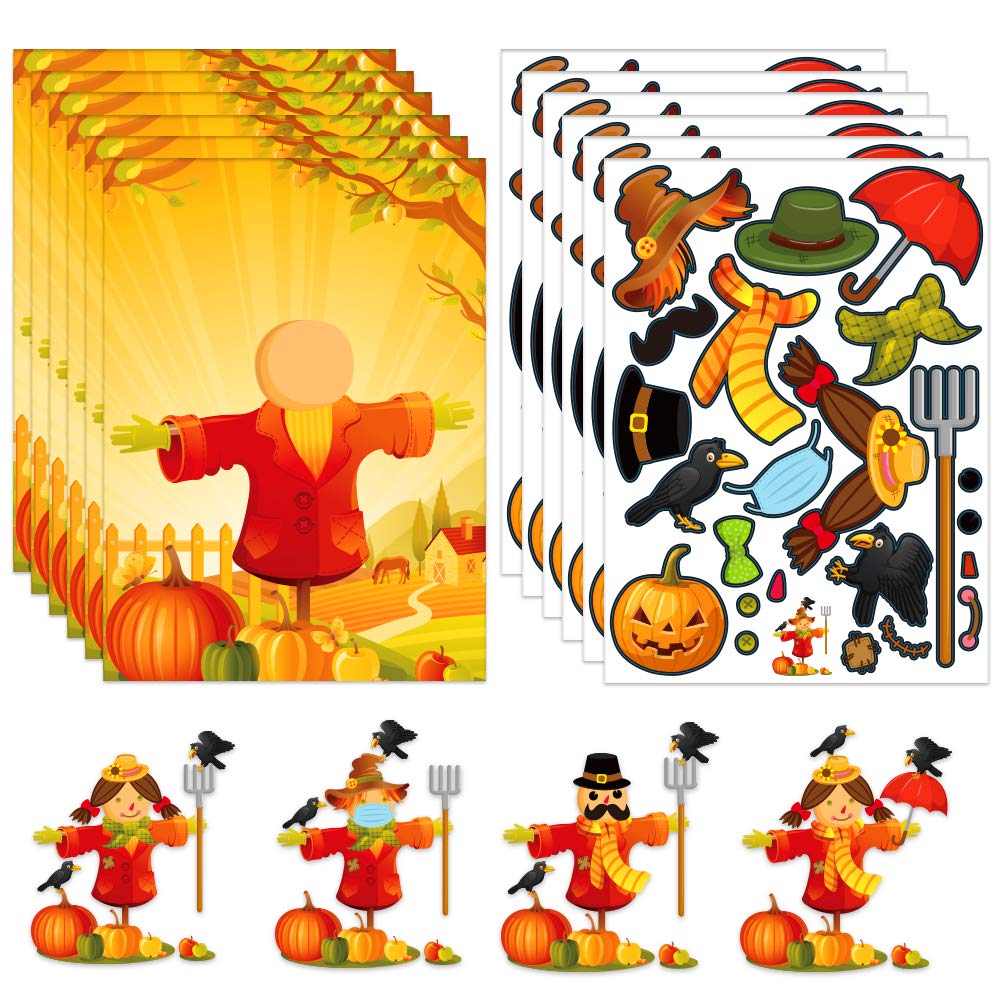 Facraft 24 Sheets Thanksgiving Crafts For Kids - Make A Scarecrow Stickers Fall Crafts For Kids Scarecrow Craft Kit With Cardboards For Thanksgiving Fall Autumn Game Party 8'X 11'