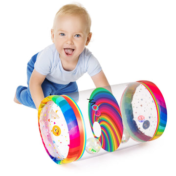 Hoovy Infant Crawling Toys | Toys For Crawling Babies | Crawling Toys For Babies 6-12 Months | Beginner Crawl Along Baby Roller | Drop Maze Tummy Time Activity Center (Rainbow Swirls)