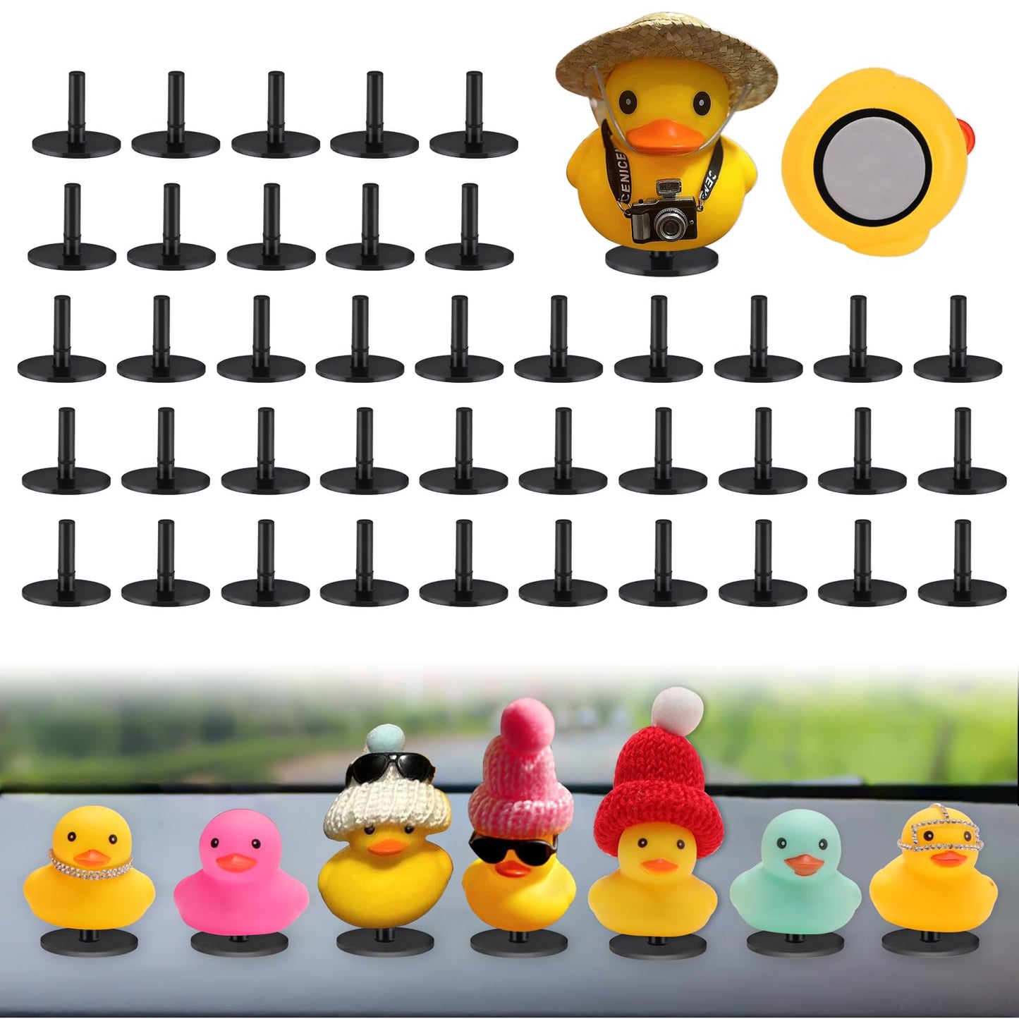 Yibeico 40Pcs Duck Plug, Rubber Duck Mount, Flock Locker Rubber Duck Holder Dashboard For Jeep Dash & Fixed Display, Gift For Je