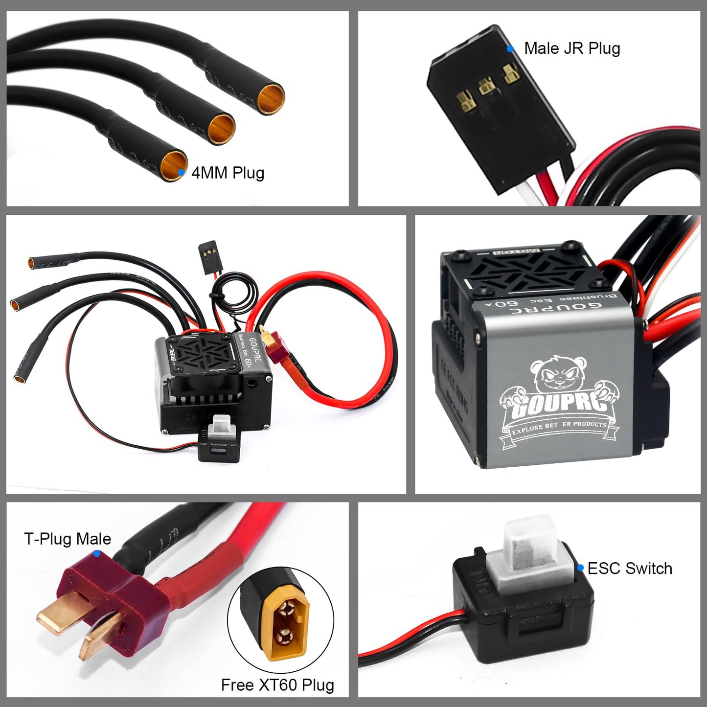 GOUPRC S3650 4300KV Brushless Motor 3.175mm Shaft with Upgrade 60A ESC Electric Speed Controller Combo Set for 1/10 RC Car Truck