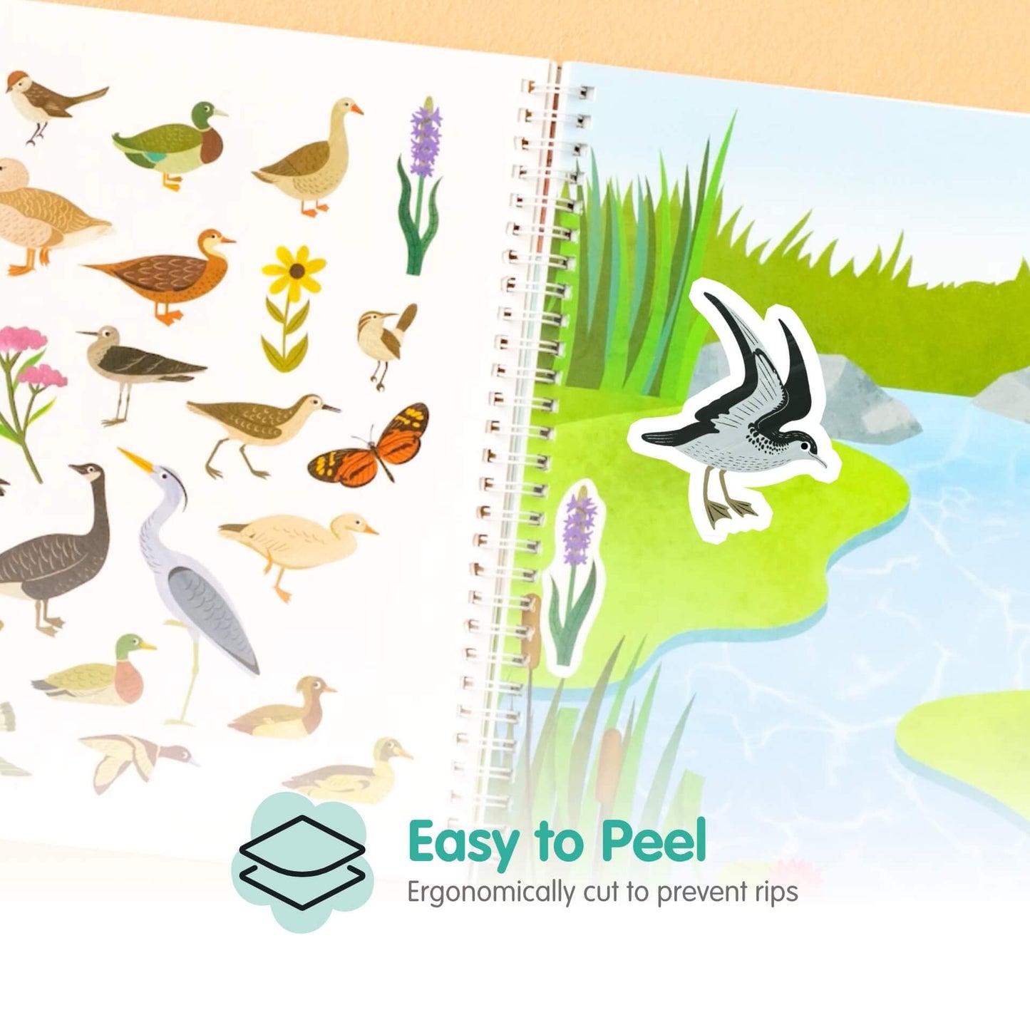 Bird Stickers + Coloring Book For Kids By Cupkin: Innovative Side By Side Bird Sticker Book - Spiral Binding Allows The Birds St