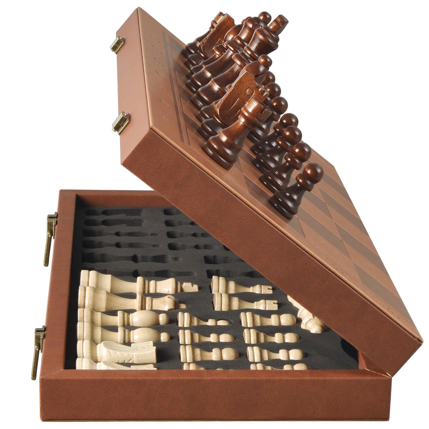 OUMODA Magnetic Chess Set for mature-themed Kid  15.4 Leather Chess Board with Handmade Chess Piece Including 2 Extra Queens and Storage Slot  Folding Portable Travel Chess Game for Beginner and Professional