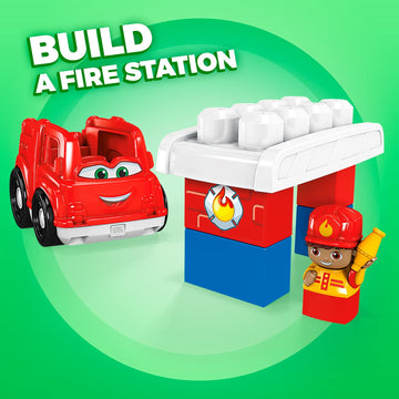 Mega Bloks First Builders Toddler Building Blocks Toy Set, Freddy Firetruck With 6 Pieces And Storage, 1 Figure, Red, Ages 1+ Years