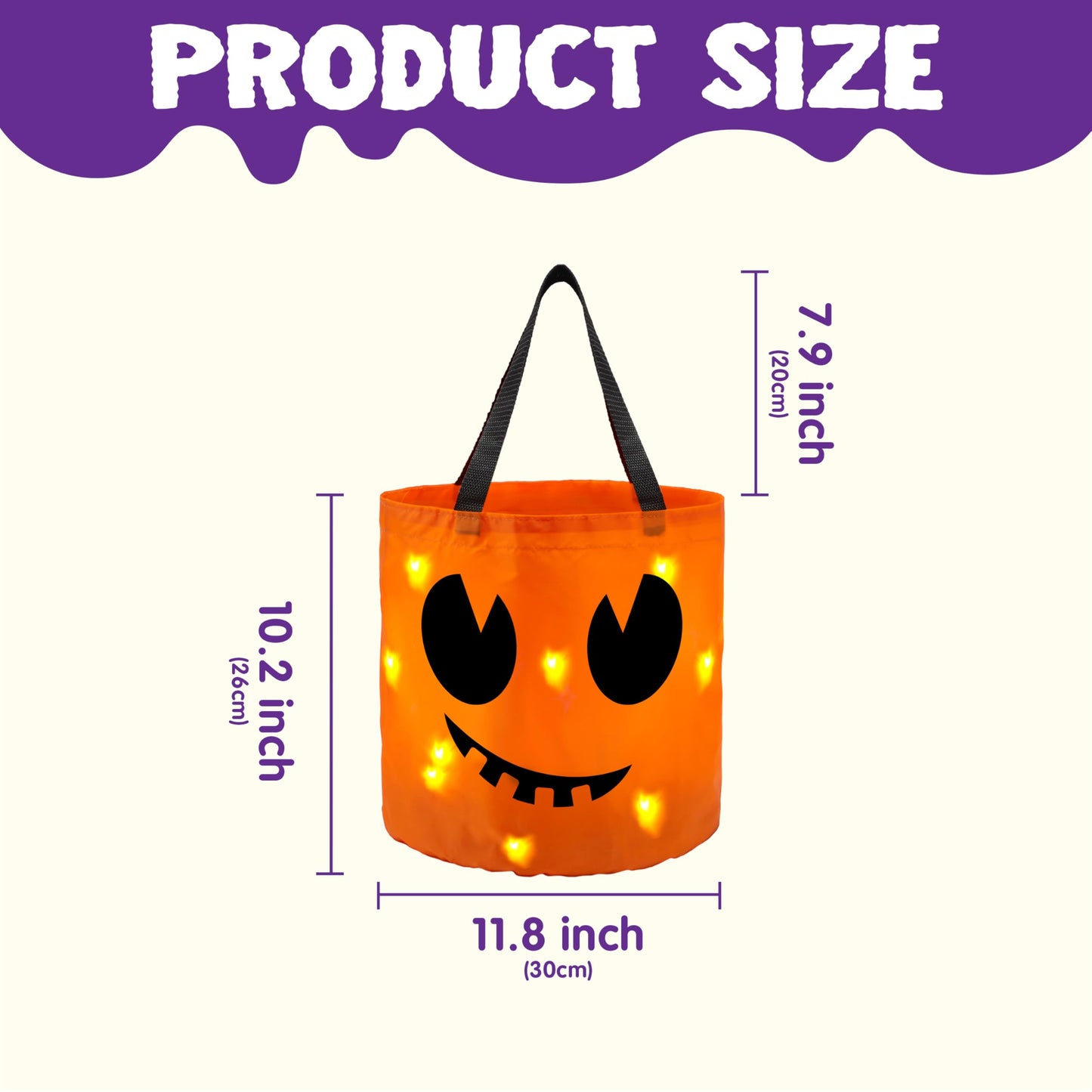 JOYIN 3 PCS Halloween Candy Pumpkin Buckets, 10.2 x 11.8 LED Light Trick or Treat Buckets, Orange Reusable Goody Treat Baskets f