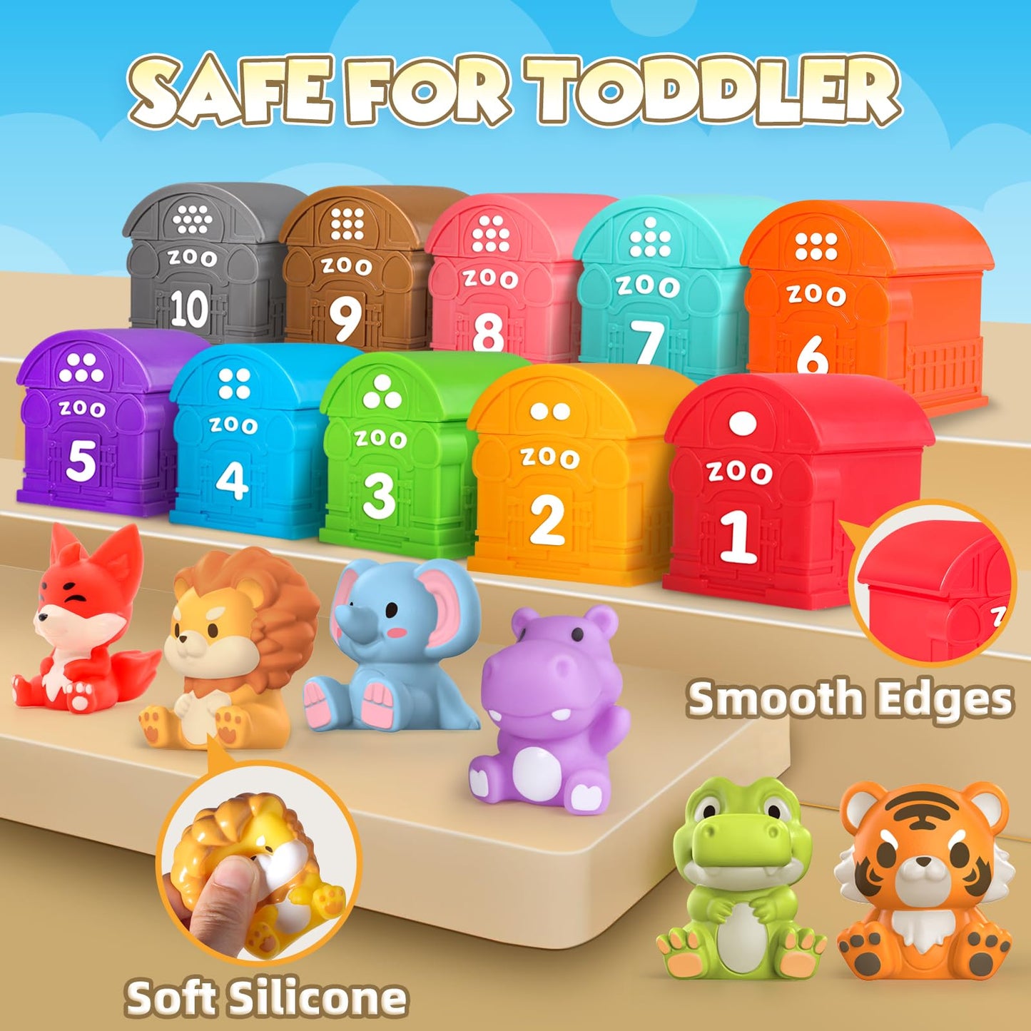 Oriate Animal Toddler Learning Toys, Sensory Learning Toy Safari Animal for Counting Sorting, Zoo Animals Educational Finger Pup