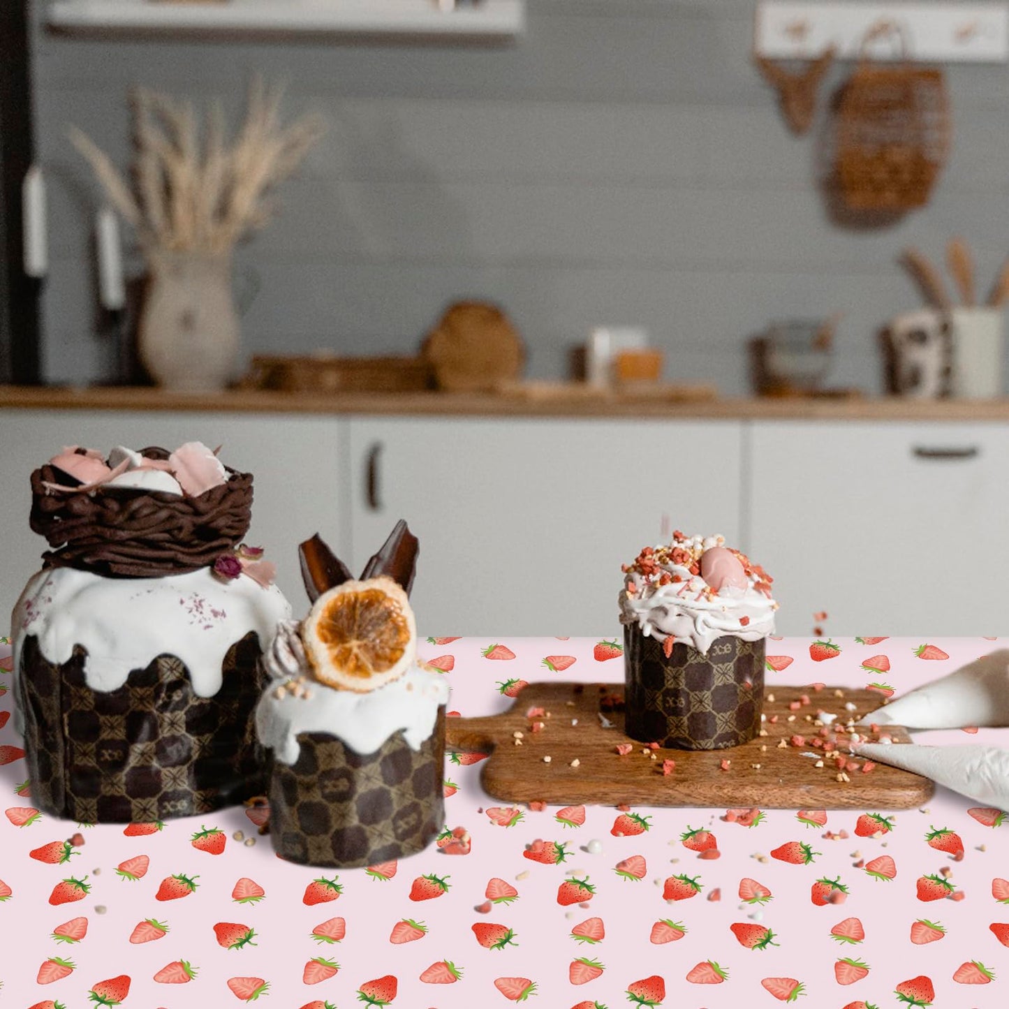 HTONTB 3PCS Strawberry Party Tablecloth,Strawberry Birthday Decorations 54X108INCH Disposable Plastic Rectangle Table Cover for