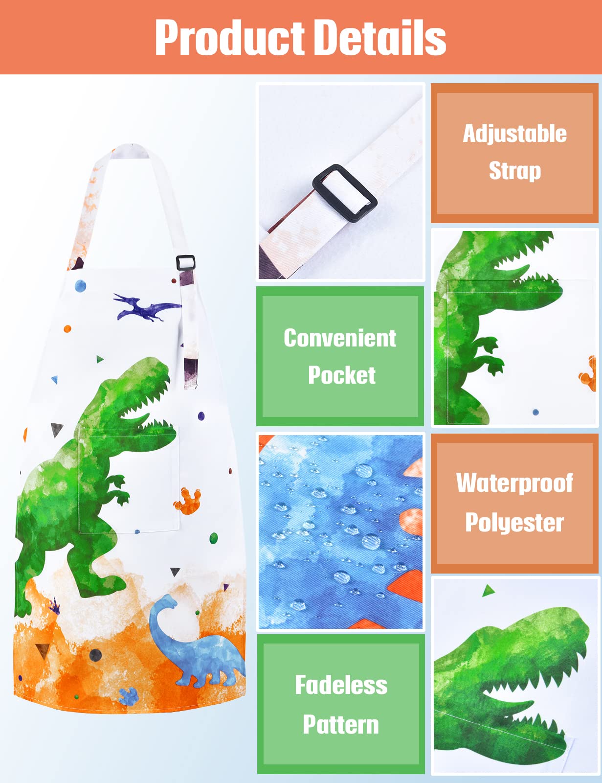Wernnsai Dinosaur Apron Set - Waterproof Chef Artist Cooking Aprons For Kids Boys Toddler Kitchen Apron With Adjustable Strap Pocket Chef Hat And Mittens For Baking Painting (Extra Small, 2-5 Years)