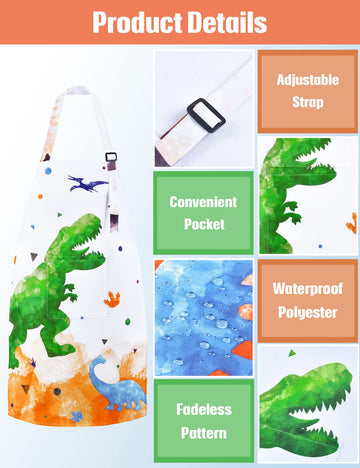 Wernnsai Dinosaur Apron Set - Waterproof Chef Artist Cooking Aprons For Kids Boys Toddler Kitchen Apron With Adjustable Strap Pocket Chef Hat And Mittens For Baking Painting (Extra Small, 2-5 Years)