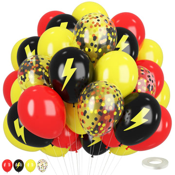 Red Black Yellow Balloons,12Inch Poke Cartoon Balloons Lightning Printed Party Balloons Confetti Black Yellow Decoration For Boy