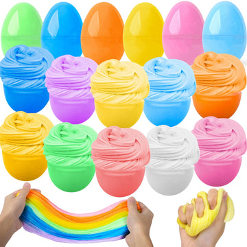 12Pack Prefilled Easter Eggs with Butter Slime Bulk for Kids, Easter Basket Stuffers, Fidget Relief Non-Sticky Eggs for Kids Hun