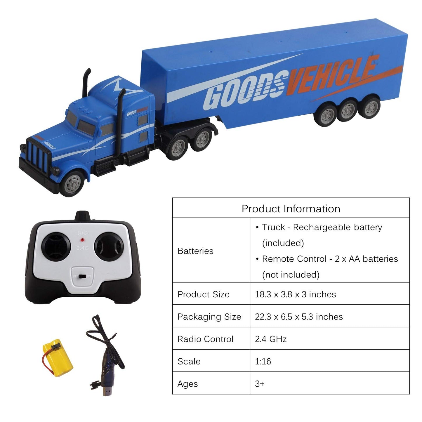 Vokodo RC Semi Truck and Trailer 18 Inch 2.4Ghz Fast Speed 1:16 Scale Rechargeable Battery Remote Control Tractor Tanker Hauler