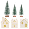 DN DECONATION 6PCS Christmas Village Houses Decorations Set, Light Up White & Gold Ceramic Houses and Frosted Christmas Trees, S