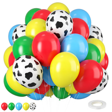 Toy Inspired Stroy Balloons, 12Inch Cartoon Balloons Blue Red Yellow Green Cow Print Balloons Arch Garland Kit For Kids Boys Gir
