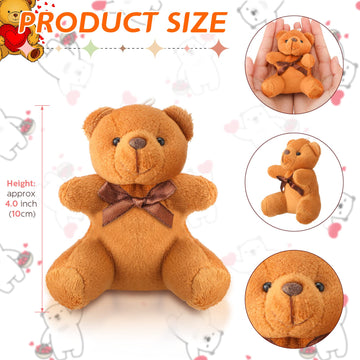 Skylety 16 Pcs Mini Bear Stuffed Animal 4 Inch Bear Bulk Keychain For Valentines Day Birthday Party Favor(Simple Style)