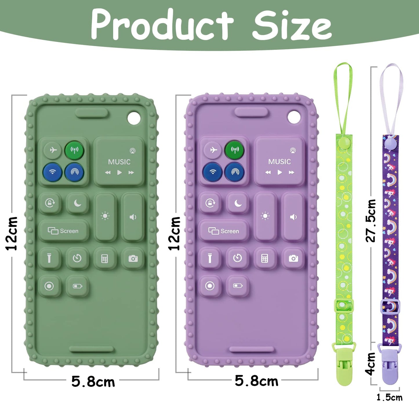 Aolso 2Pcs Silicone Baby Teething Toys, Cell Phone Teether Toys With 2Pcs Pacifier Clip, Baby Teething Toys For 0-12 Months, Bab