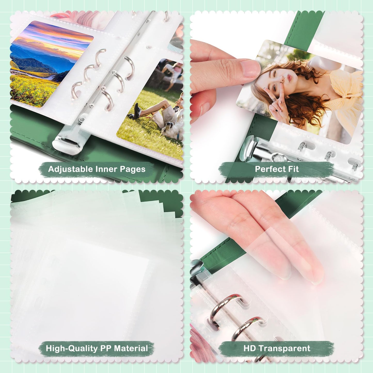 A5 Photocard Holder and Binder  PU Leather 6-Ring Album with Magnetic Closure  Includes 30 Pack 4-Pocket Pages for 240 Cards  Card Holder for Kpop  Trading  and ID Cards (Forest Green)