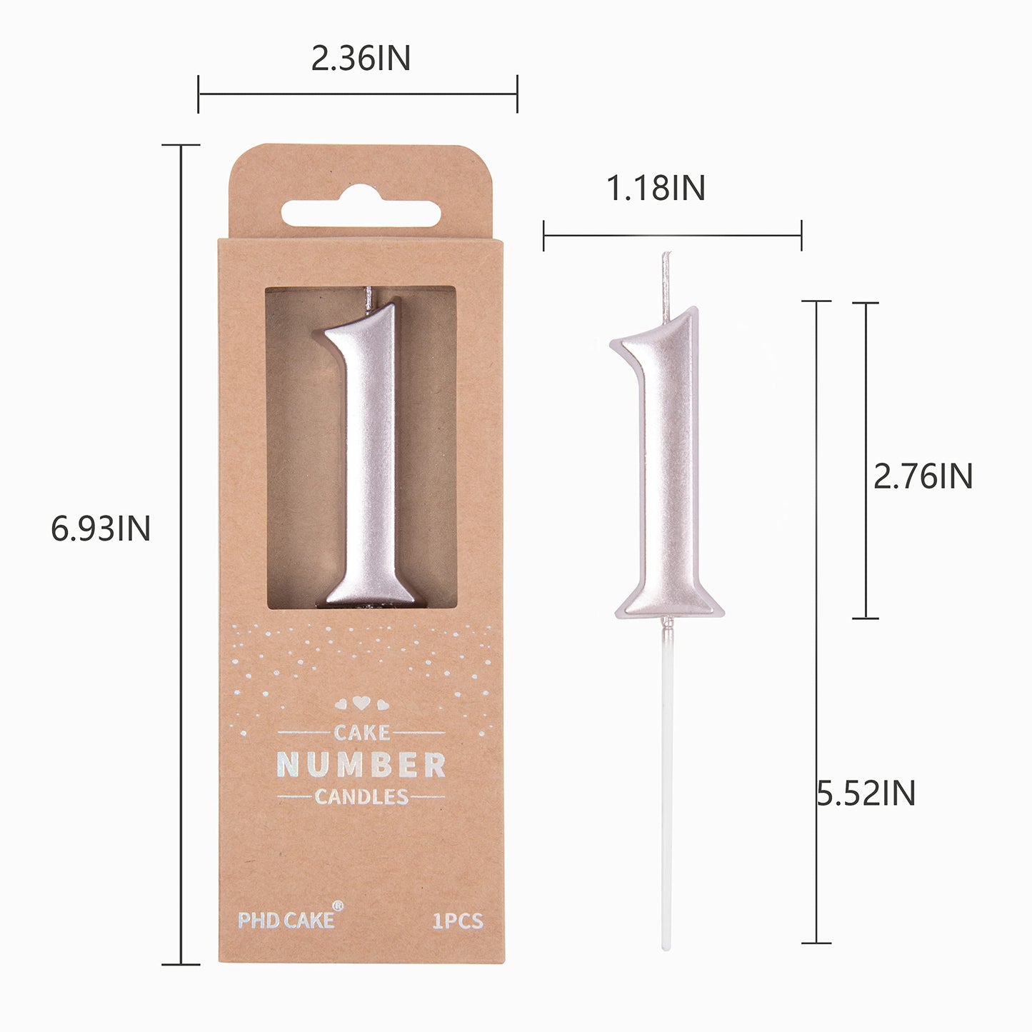 PHD CAKE 2.76 Inch Elegant Rose Gold 1 Number Birthday Candles, Rose Gold Number Candles, Cake Number Candles, Party Celebration