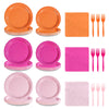 Grencian Pink and Orange Party Decorations Supplies - 96Pcs Solid Color Paper Plates and Napkins Neon Disposable Hot Pink Orange