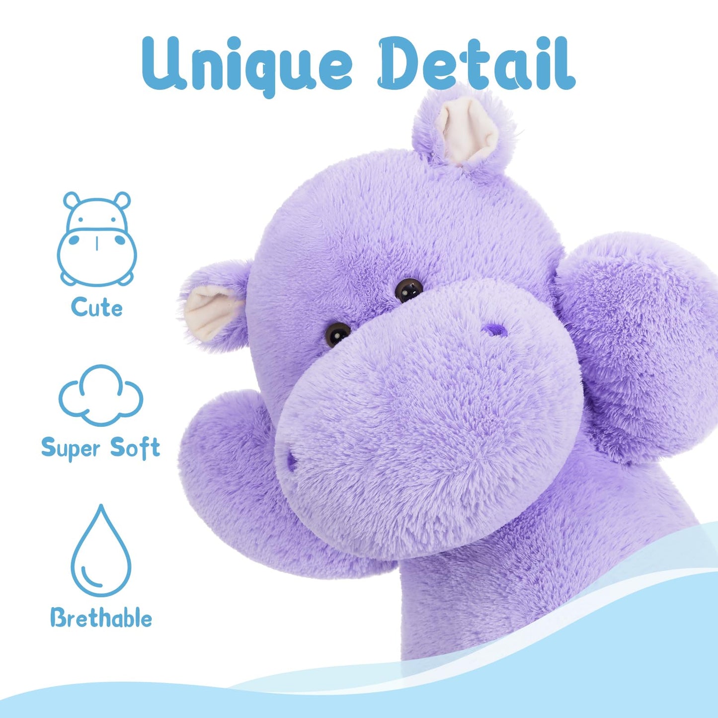 BENINY Giant Hippo Stuffed Animal - 36" Plush Toy, Soft Microfiber, Purple, Cute Jumbo Gift for Kids