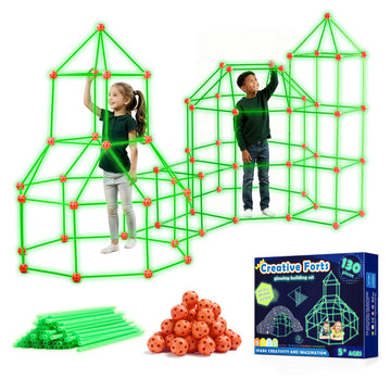 Tiny Land Glow Fort Building Kit for Kids Creative Fort Indoor & Outdoor Construction Toys with 86 Rods and 44 Balls for 5-12 Ye