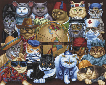 Dowdle Folk Art Cats Around The World Puzzle (1000 Piece)