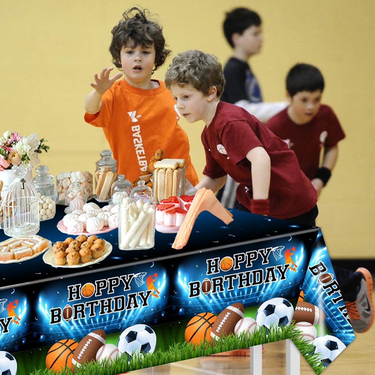 3Pcs Sports Themed Tablecloths-Sports Birthday Party Supplies Basketball Football Baseball Soccer Plastic Table Covers All Star