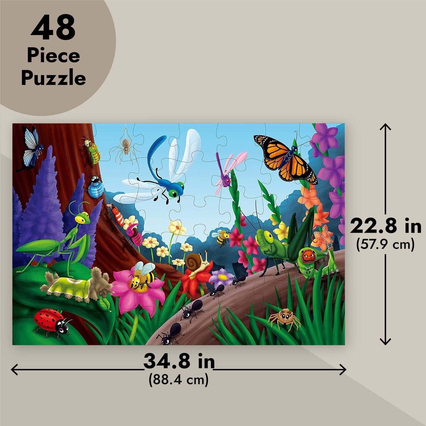 Blue Panda 48 Piece Giant Bugs And Insects Jigsaw Puzzle For Kids Ages 3-5 And 4-8, Jumbo Floor Puzzle For Toddler Preschool Learning (2 X 3 Feet)