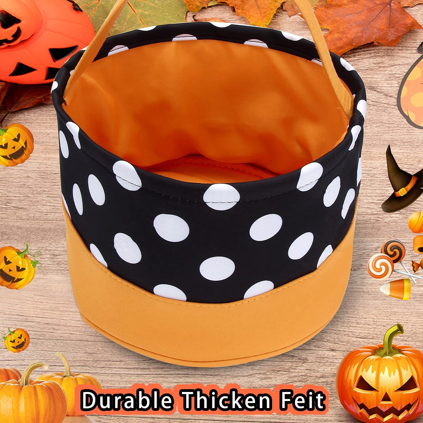 Leziazany Halloween Trick or Treat Bag Halloween Candy Bucket Fabric Tote Gift Candy Bag Candy Polka Dot Skull Pumpkin Stripe Ha